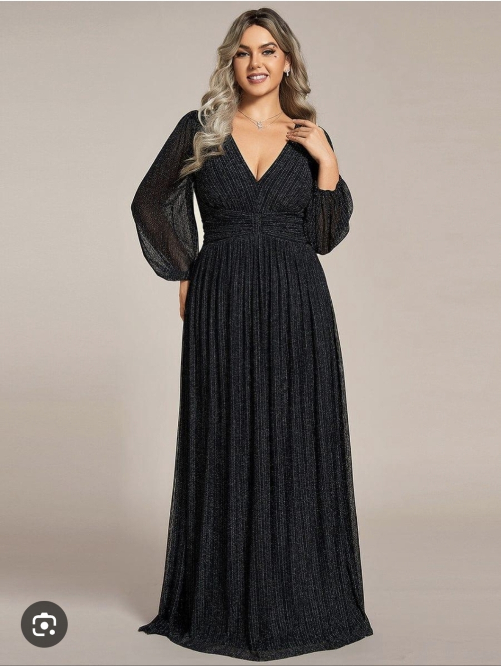 Black Long Sleeve V-Neck Evening Dress
